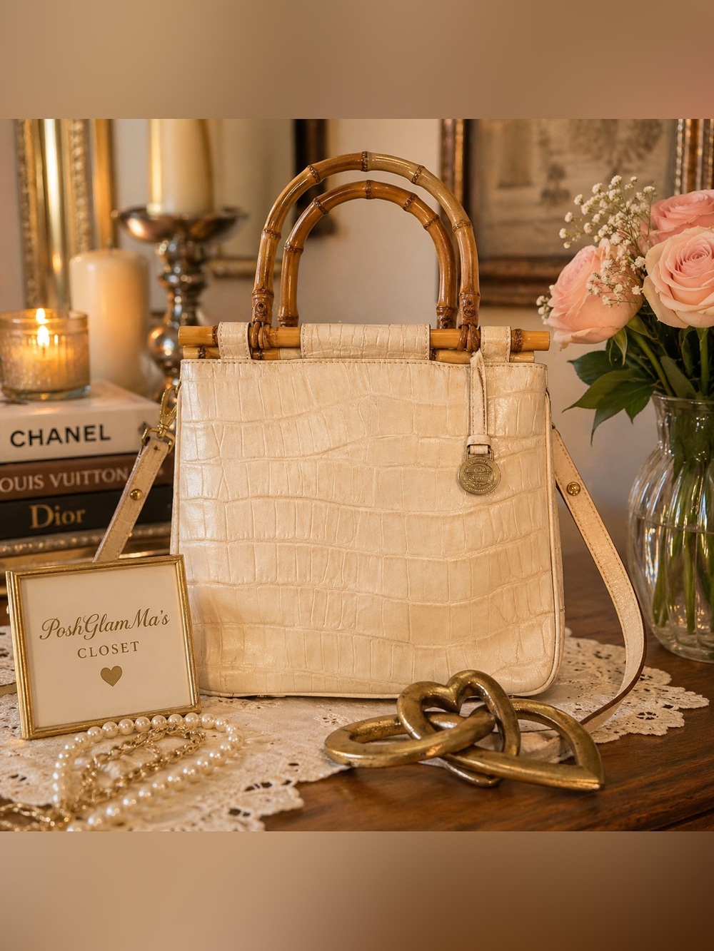 Brahmin Cecelia Croc-Embossed Bag with Bamboo Handles - Picture 1 of 17